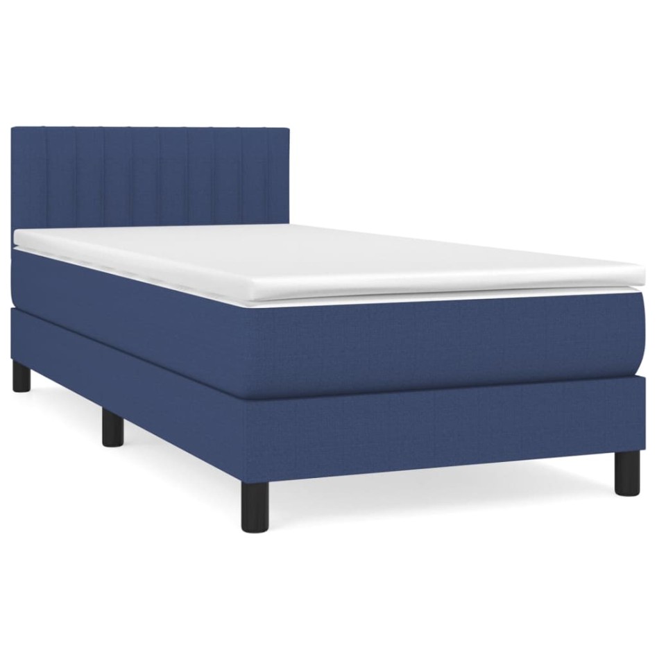 Cama box spring con colchón tela azul 90x200