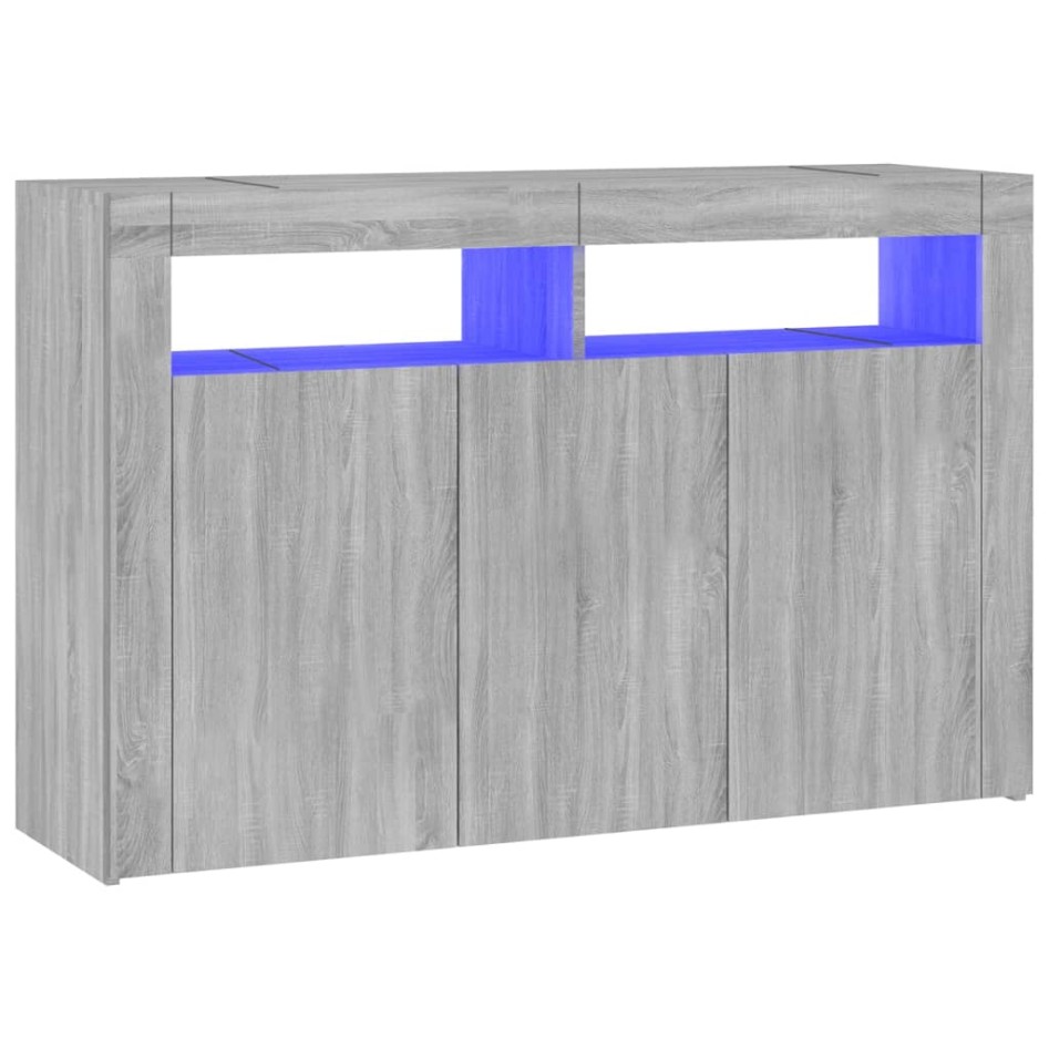 Aparador con luces LED gris Sonoma 115,5x30x75