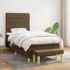 Cama box spring con colchón tela marrón oscuro 90x200