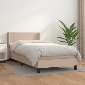 Cama box spring con colchón cuero sintético capuchino 90x190