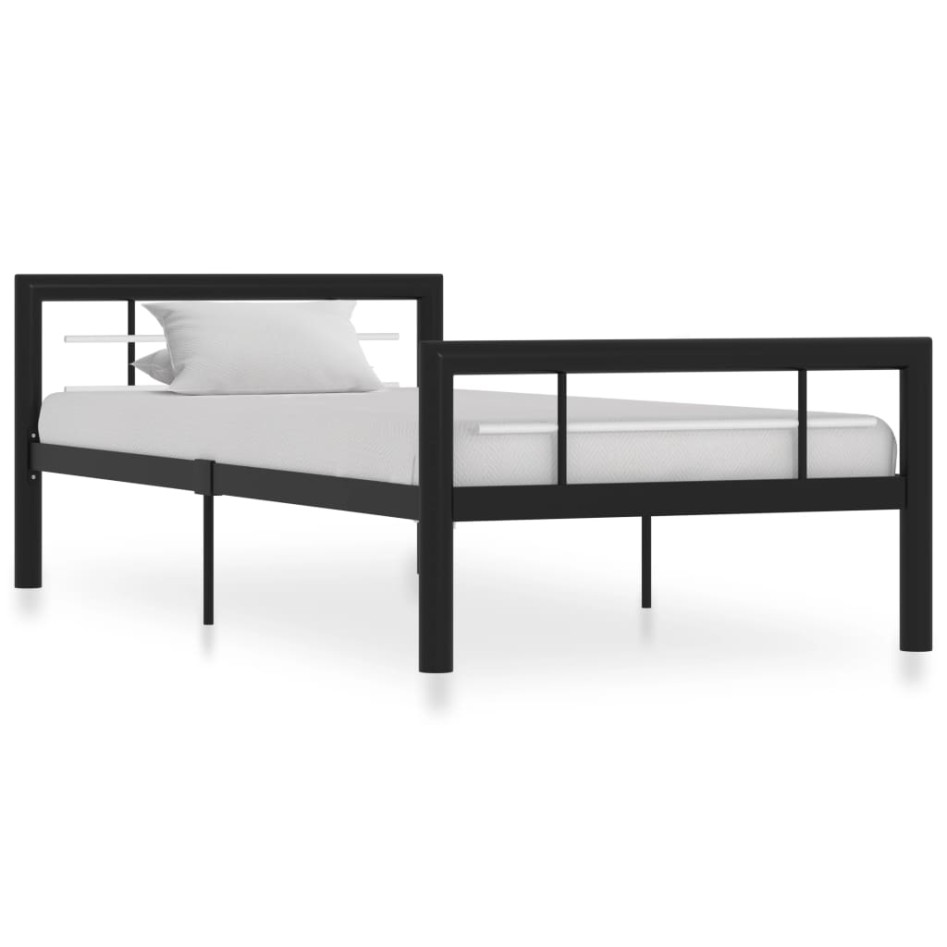 Estructura de cama sin colchón metal blanco y negro 90x200
