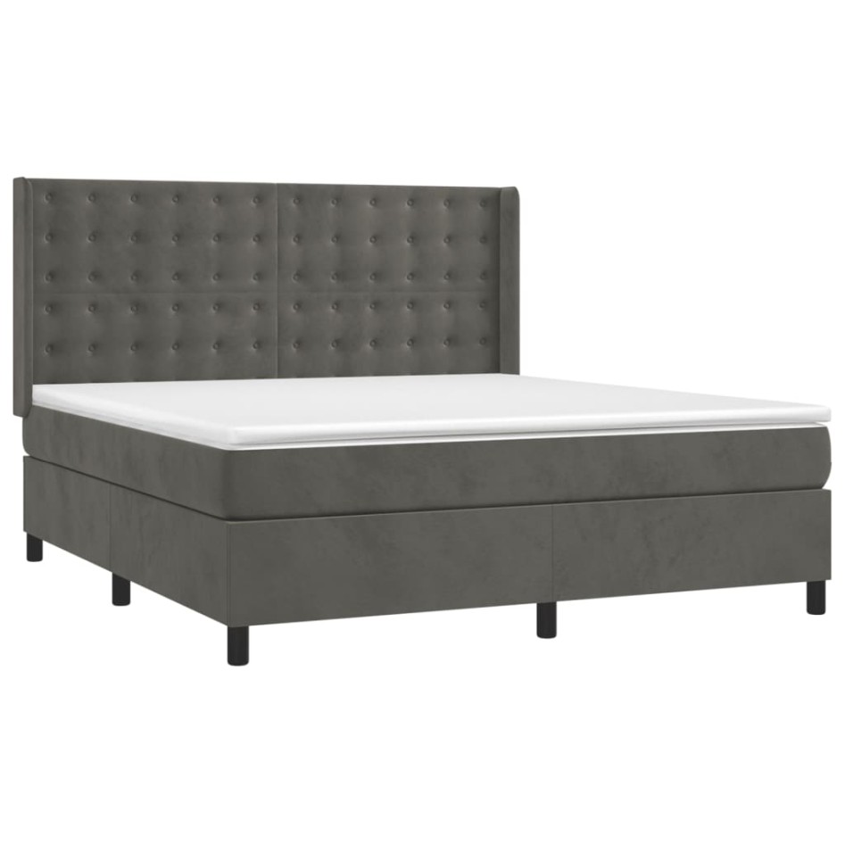 Cama box spring con colchón terciopelo gris oscuro 160x200