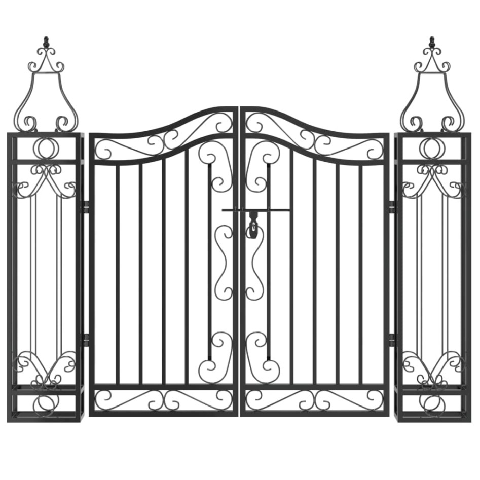 Puerta de jardín de hierro forjado negro 121x8x100