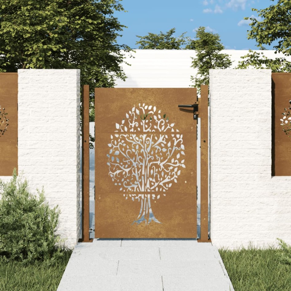 Puerta de jardín acero corten diseño árbol 105x155