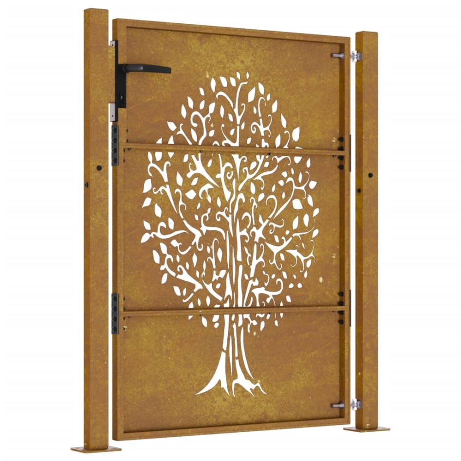 Puerta de jardín acero corten diseño árbol 105x155