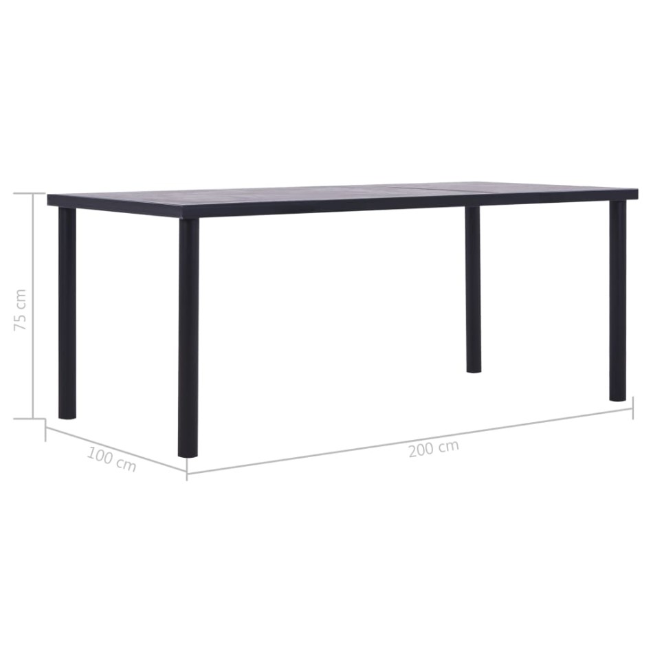 Mesa de comedor de MDF negro y gris hormigón 200x100x75