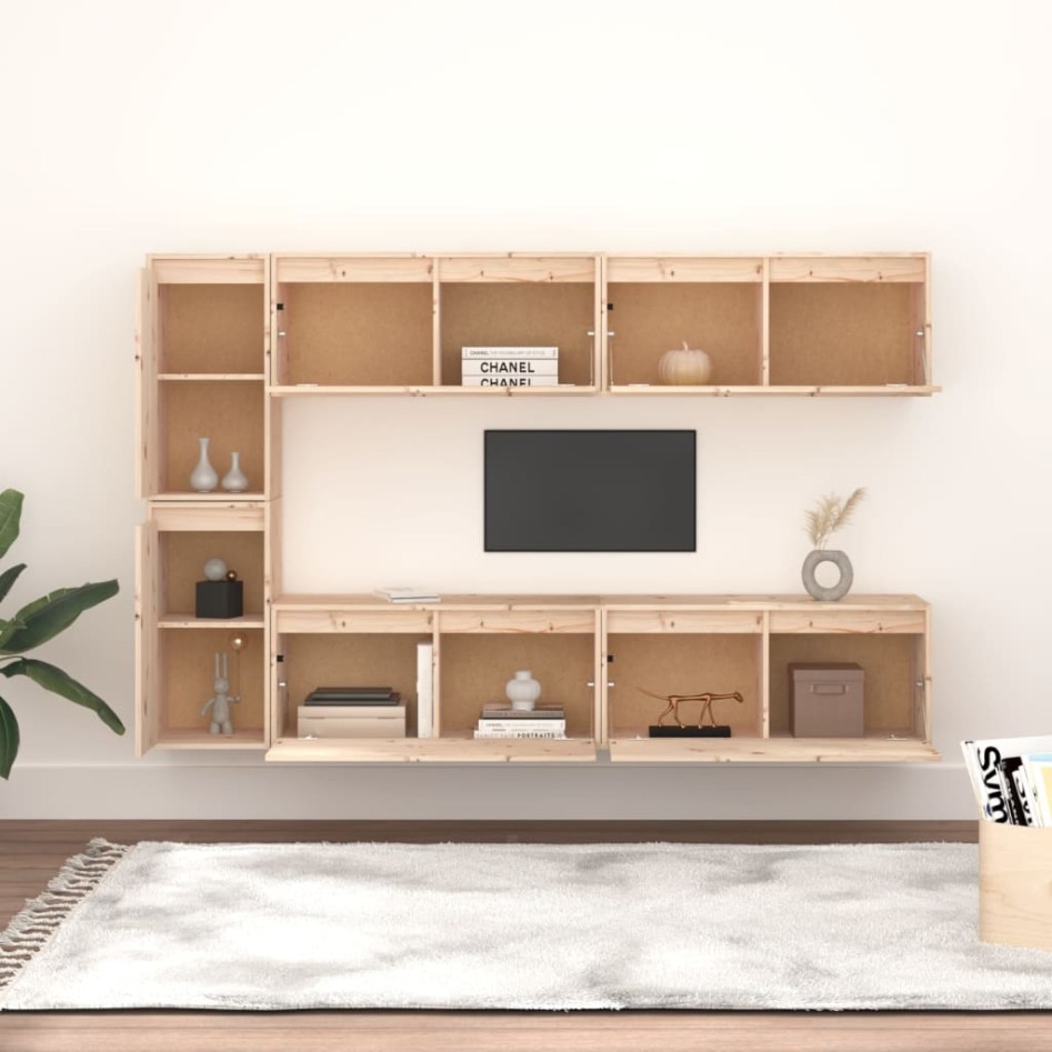 Muebles para TV 6 piezas madera maciza de