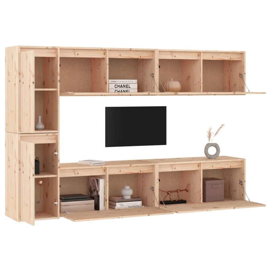Muebles para TV 6 piezas madera maciza de