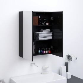Armario de espejo de baño MDF negro brillante 60x15x75