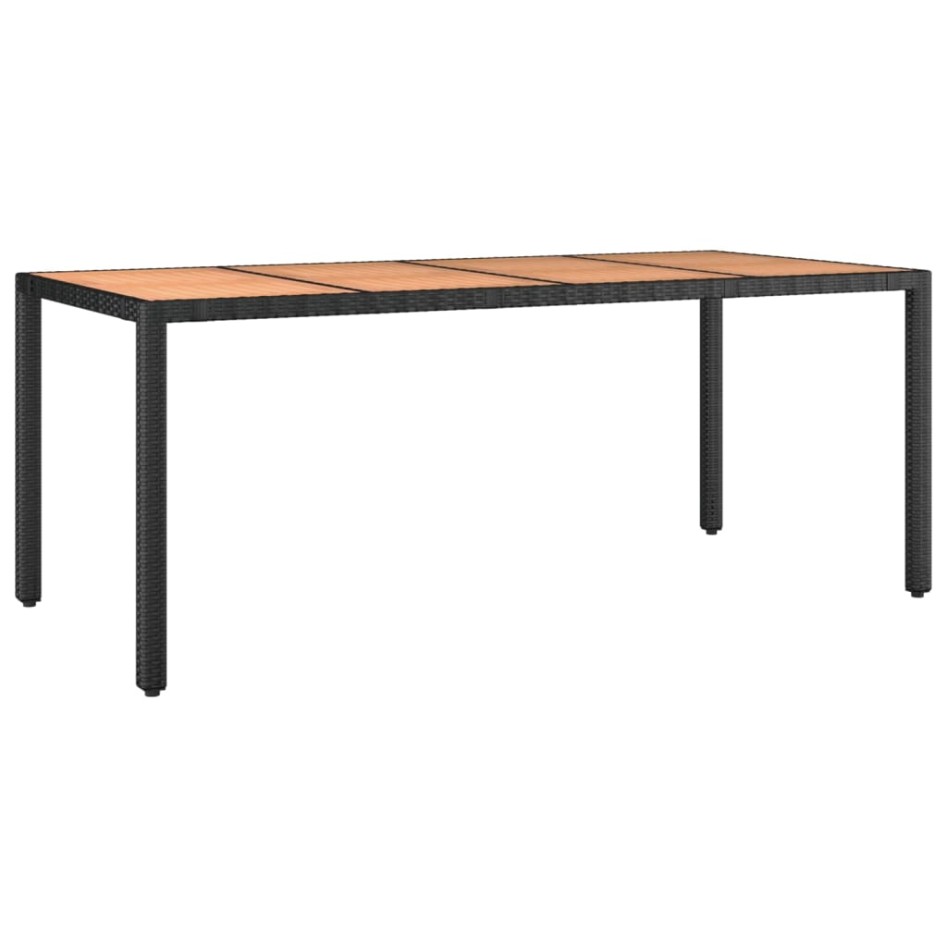 Mesa de jardín ratán PE negro y superficie madera maciza