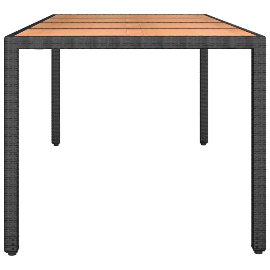 Mesa de jardín ratán PE negro y superficie madera maciza