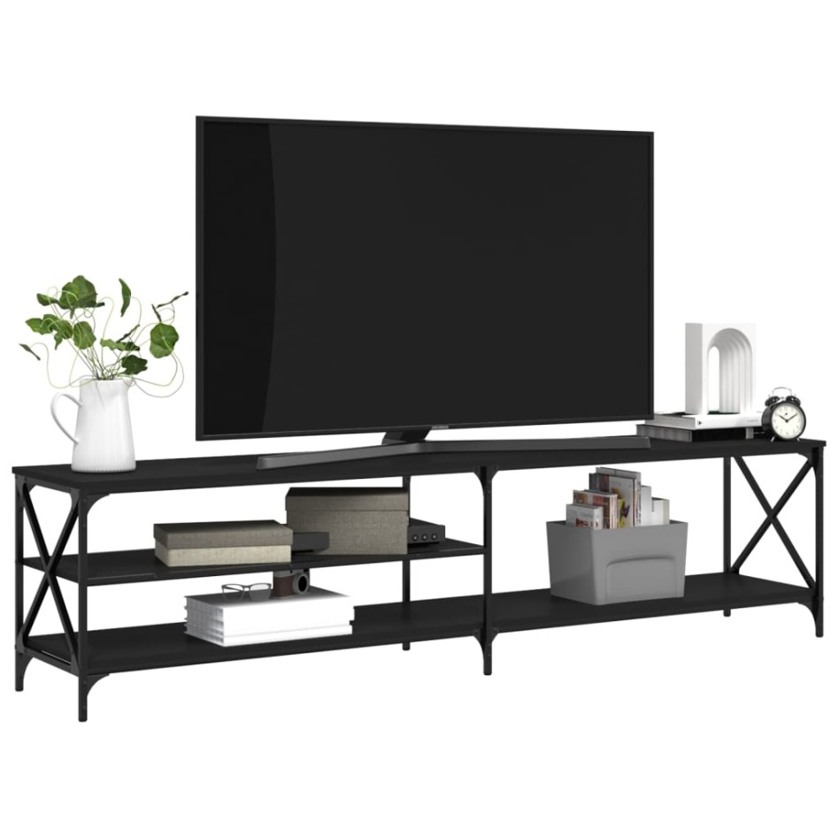 Mueble para TV metal y madera contrachapada negro 200x40x50
