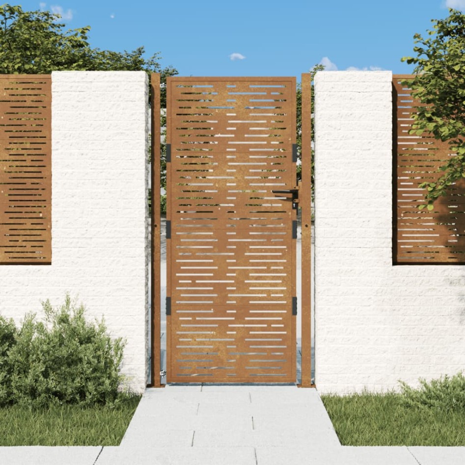 Puerta de jardín acero corten diseño cuadrado 105x205
