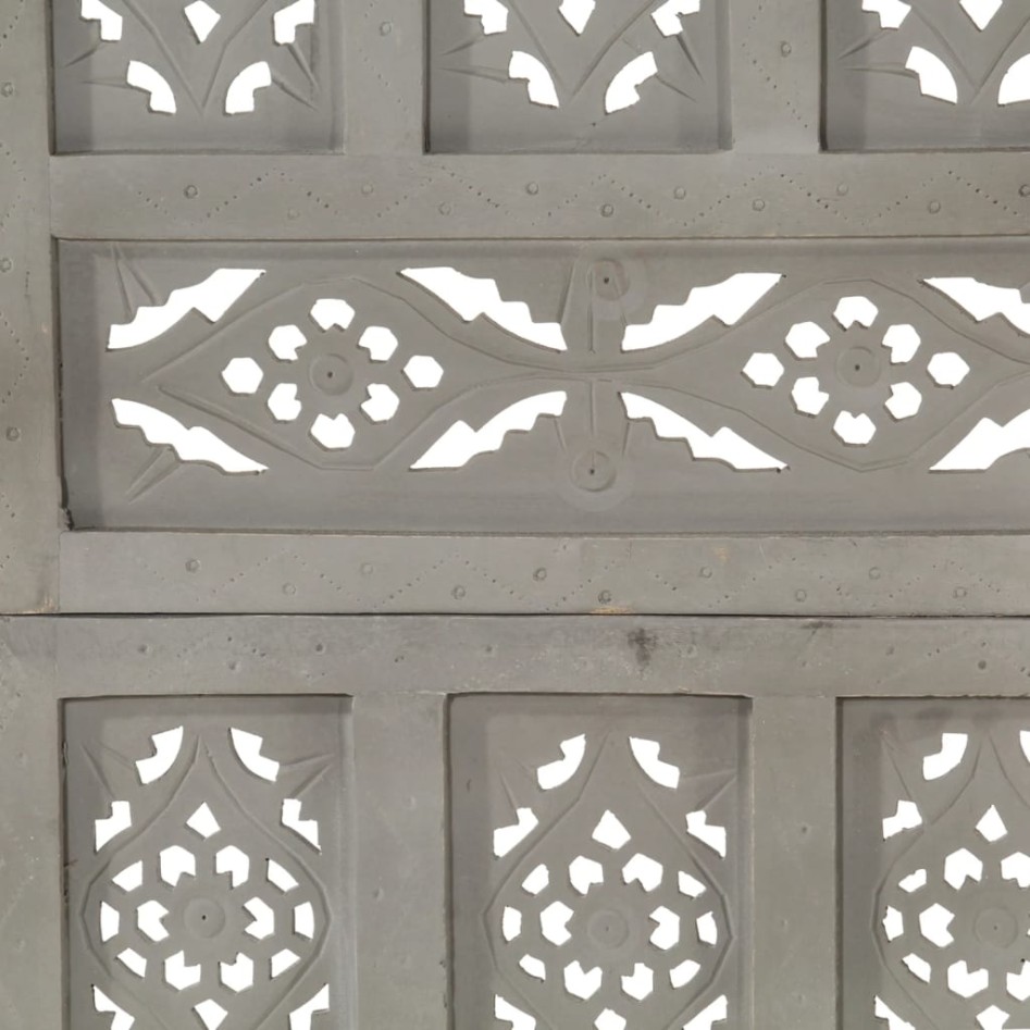 Biombo 4 paneles tallado a mano madera mango gris 160x165