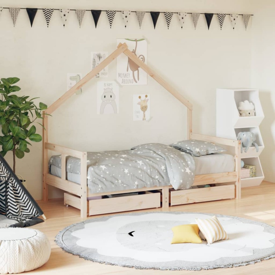 Estructura de cama infantil con cajones madera de pino