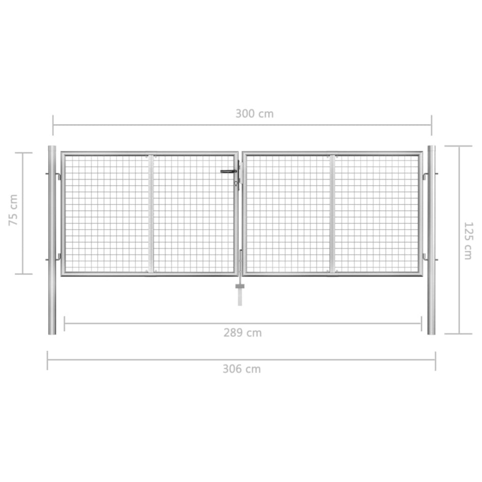Puerta de jardín de acero galvanizado plateado 306x125