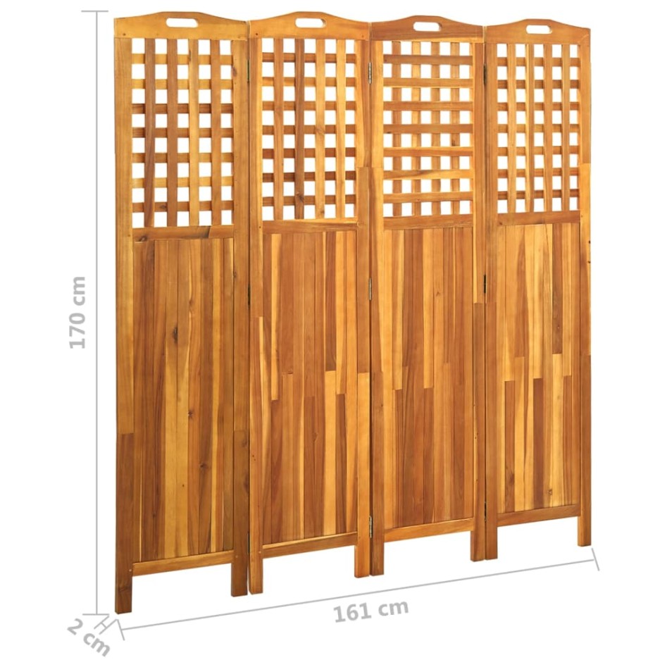 Biombo de 4 paneles madera maciza de acacia 121x2x120