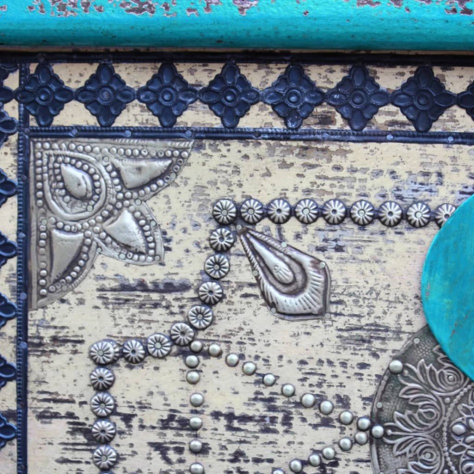 Baúl de almacenamiento madera de mango azul 80x40x45