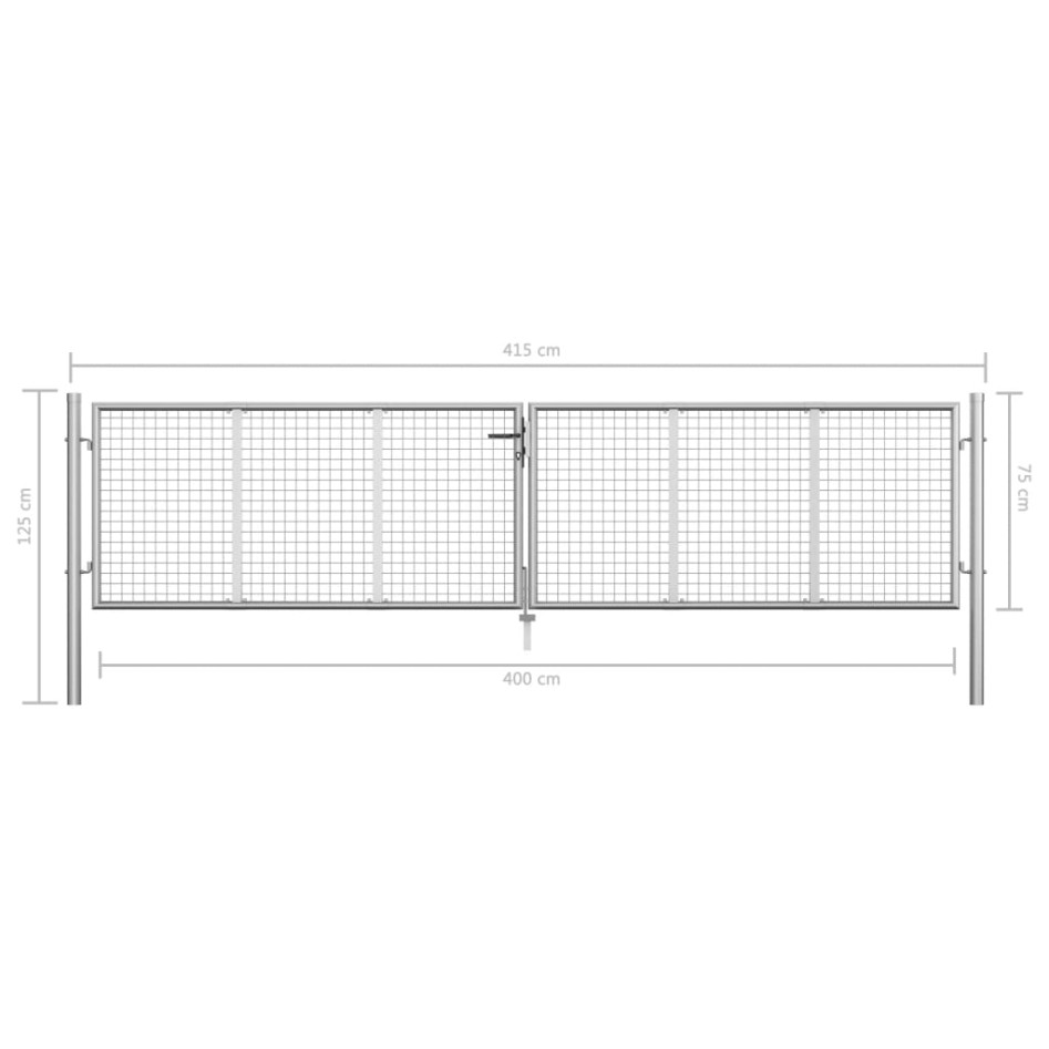 Puerta de jardín de acero galvanizado plateado 415x125
