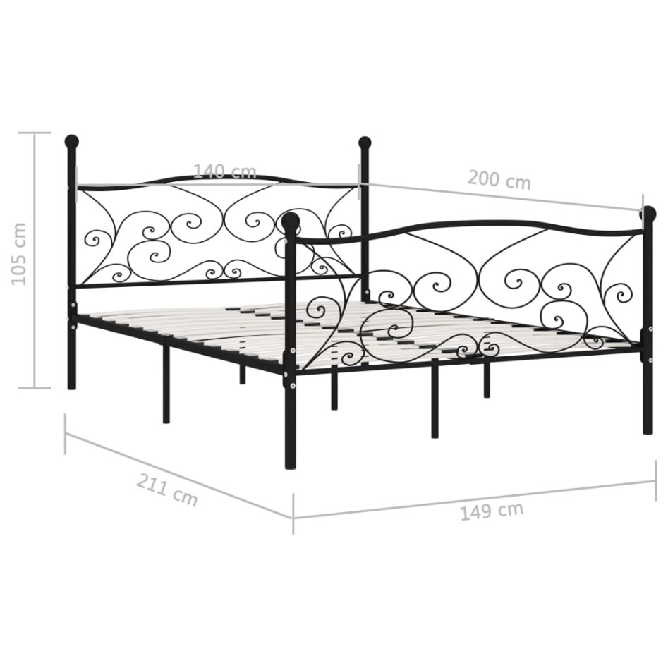 Estructura de cama con somier metal negro 140x200