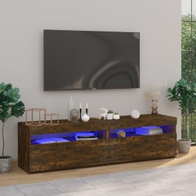 Mueble de TV con luces LED 2 uds roble ahumado 75x35x40