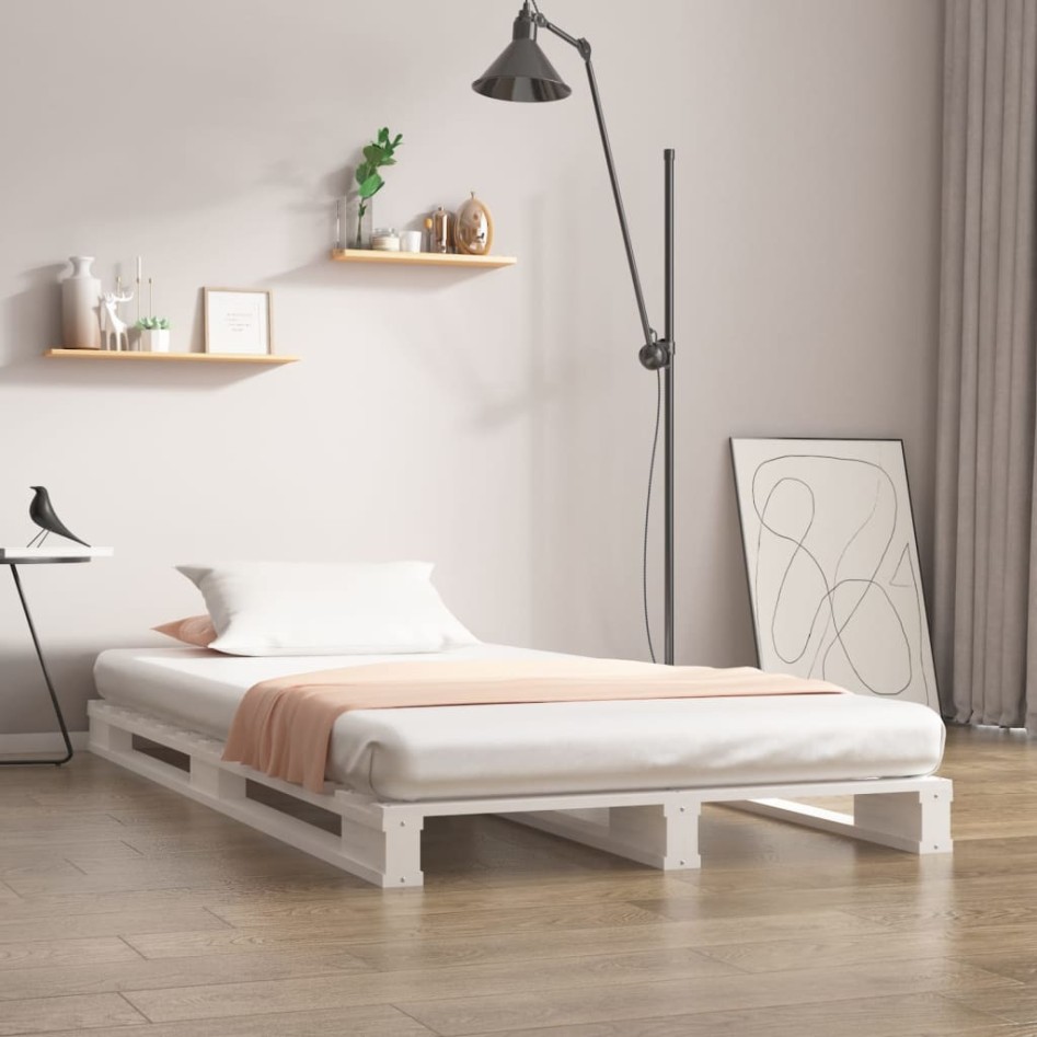 Cama de palets madera maciza de pino blanca 100x200