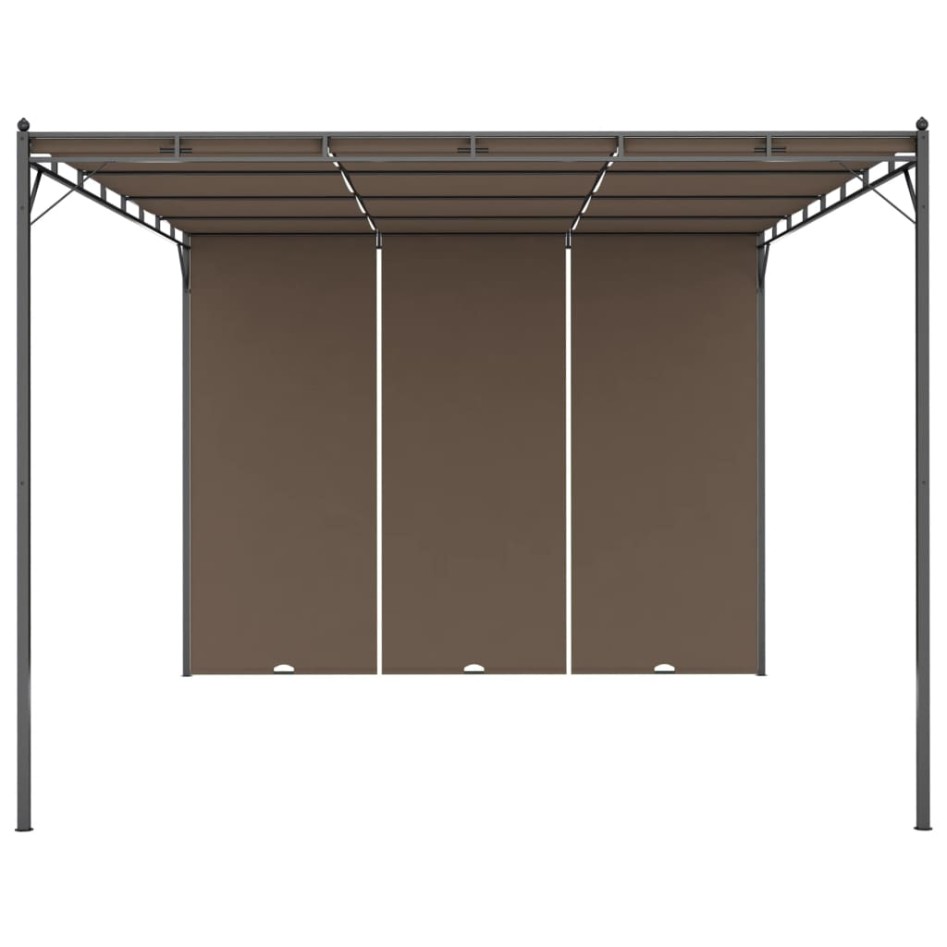 Cenador de jardín con cortina lateral gris taupe 4x3x2,25