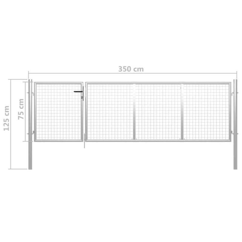 Puerta de jardín de acero plateado 350x75