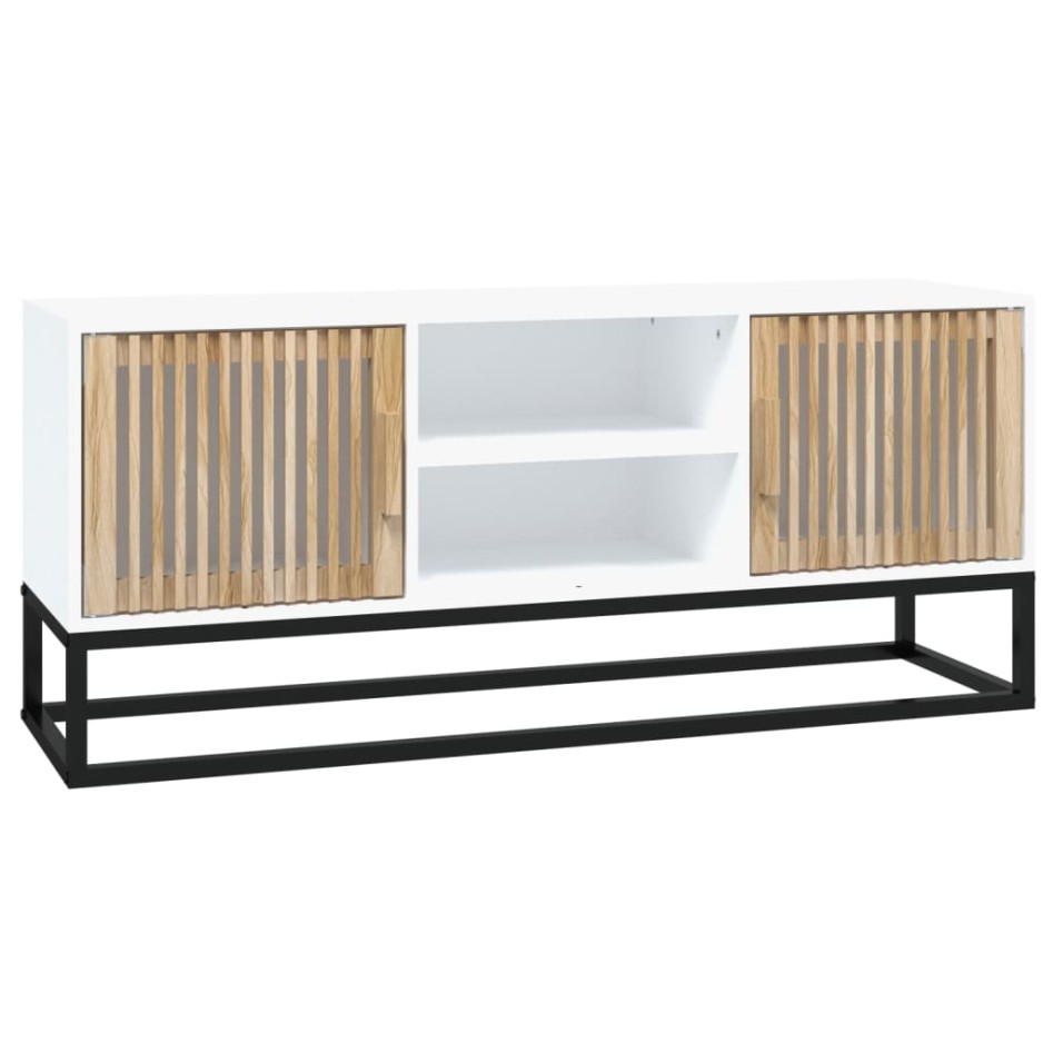 Mueble de TV hierro y madera contrachapada blanco 105x30x45