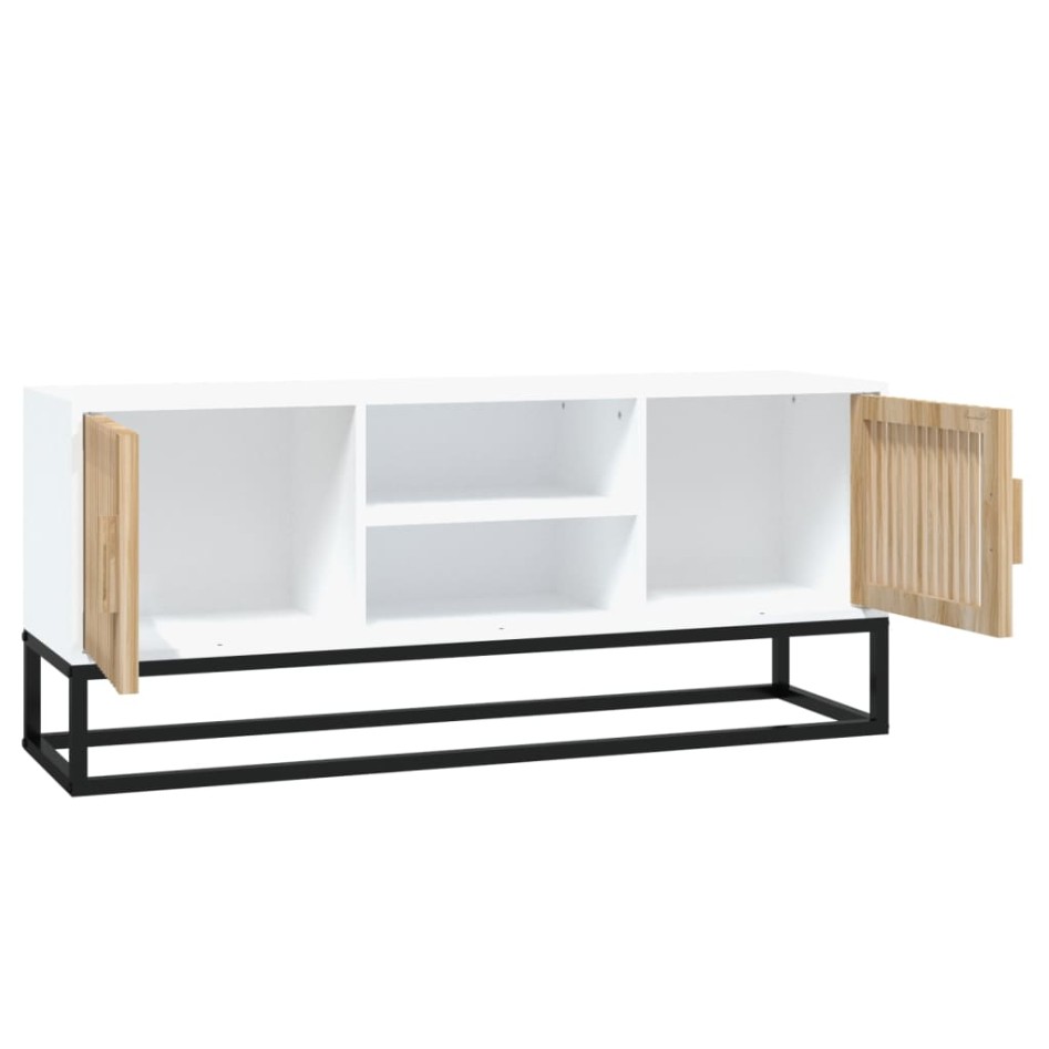 Mueble de TV hierro y madera contrachapada blanco 105x30x45