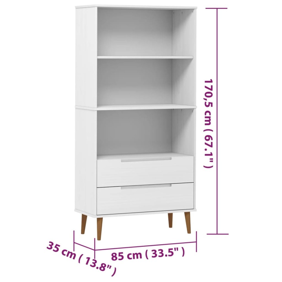 Librería MOLDE madera maciza de pino blanco 85x35x170,5