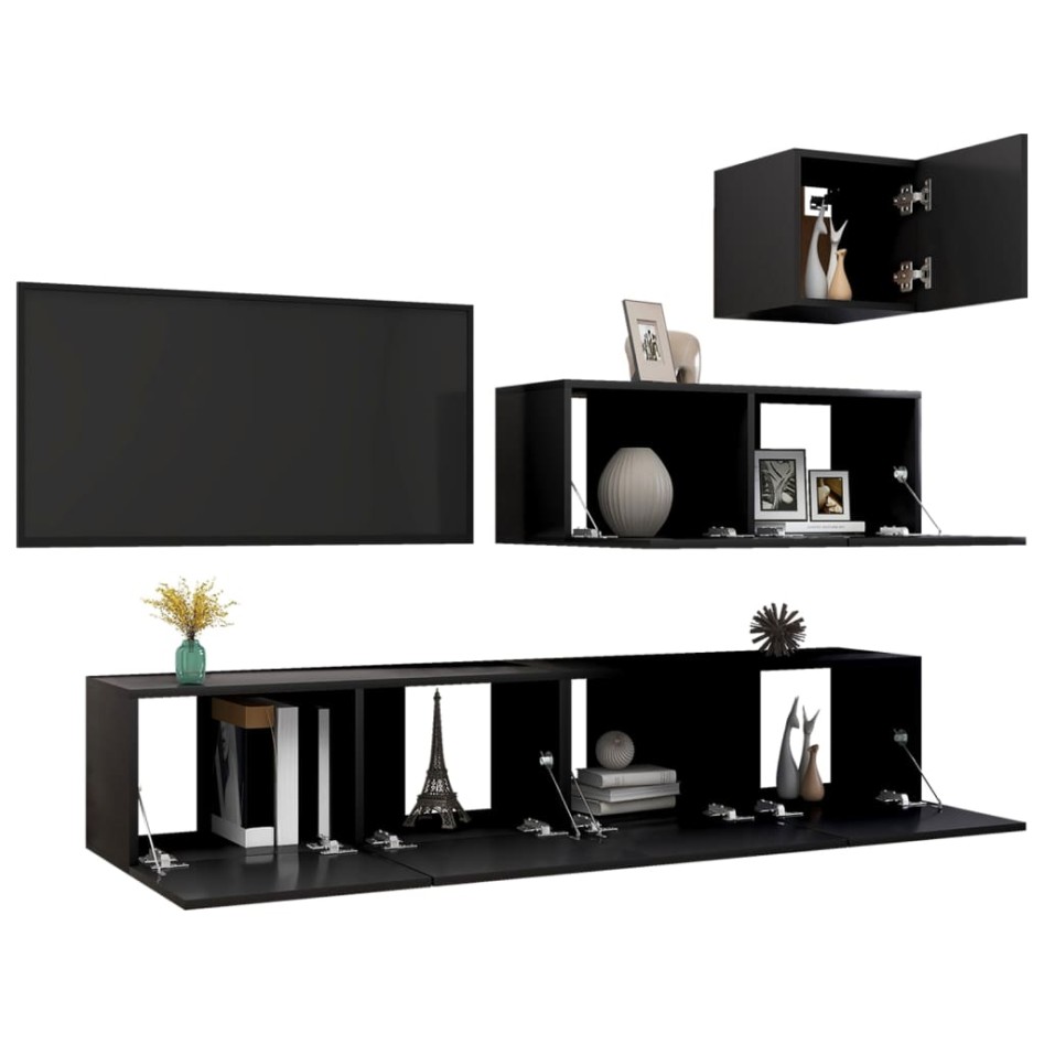 Set de muebles de salón TV 4 piezas madera contrachapada