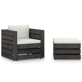 Muebles de jardín 2 pzas con cojines gris madera