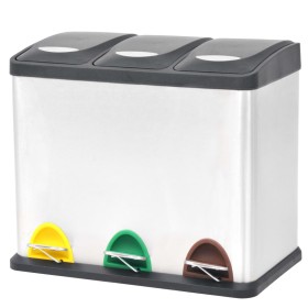 Cubo de reciclaje y basura con pedal acero inoxidable 24