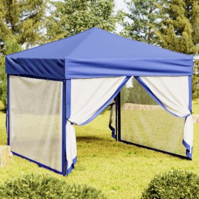 Carpa para fiestas plegable con paredes laterales azul 3x3