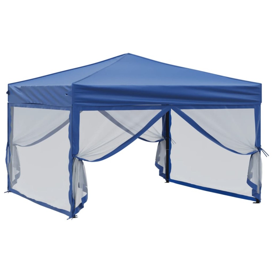 Carpa para fiestas plegable con paredes laterales azul 3x3