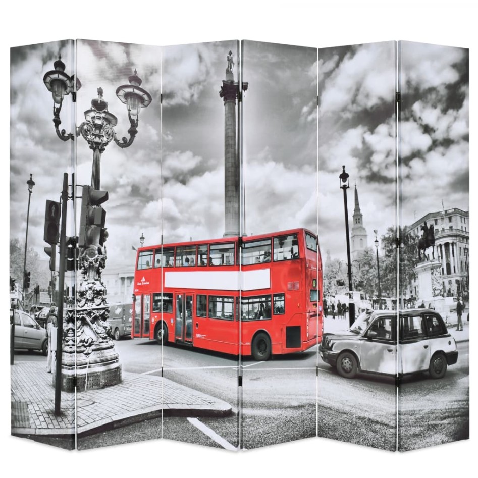 Biombo divisor plegable 228x170 cm bus Londres blanco y