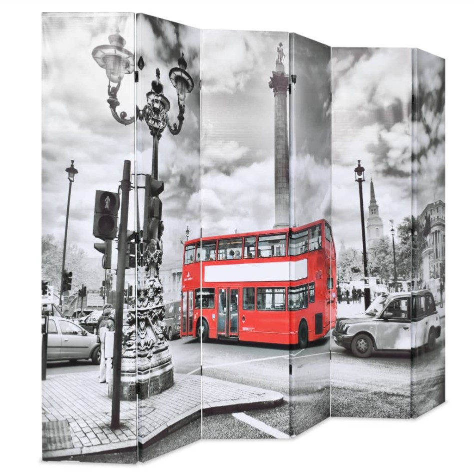 Biombo divisor plegable 228x170 cm bus Londres blanco y