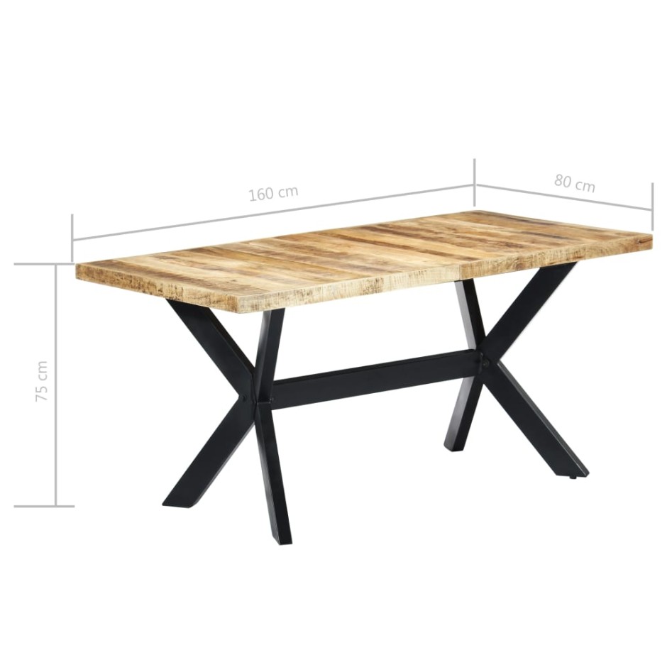 Mesa de comedor madera maciza de mango rugosa 160x80x75