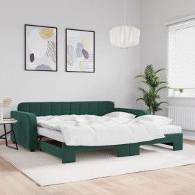 Sofá cama nido con colchón terciopelo verde oscuro 100x200