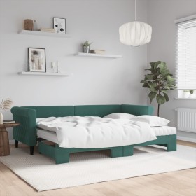 Sofá cama nido con colchón terciopelo verde oscuro 80x200