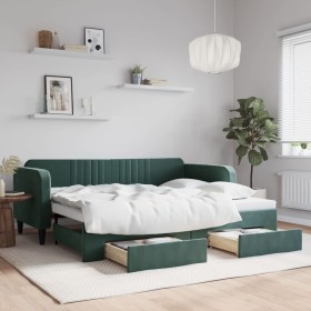 Sofá cama nido con cajones terciopelo verde oscuro 90x200
