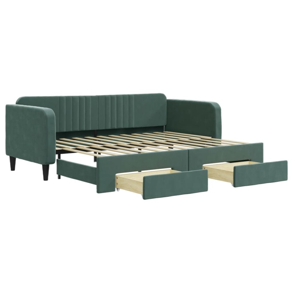 Sofá cama nido con cajones terciopelo verde oscuro 90x200