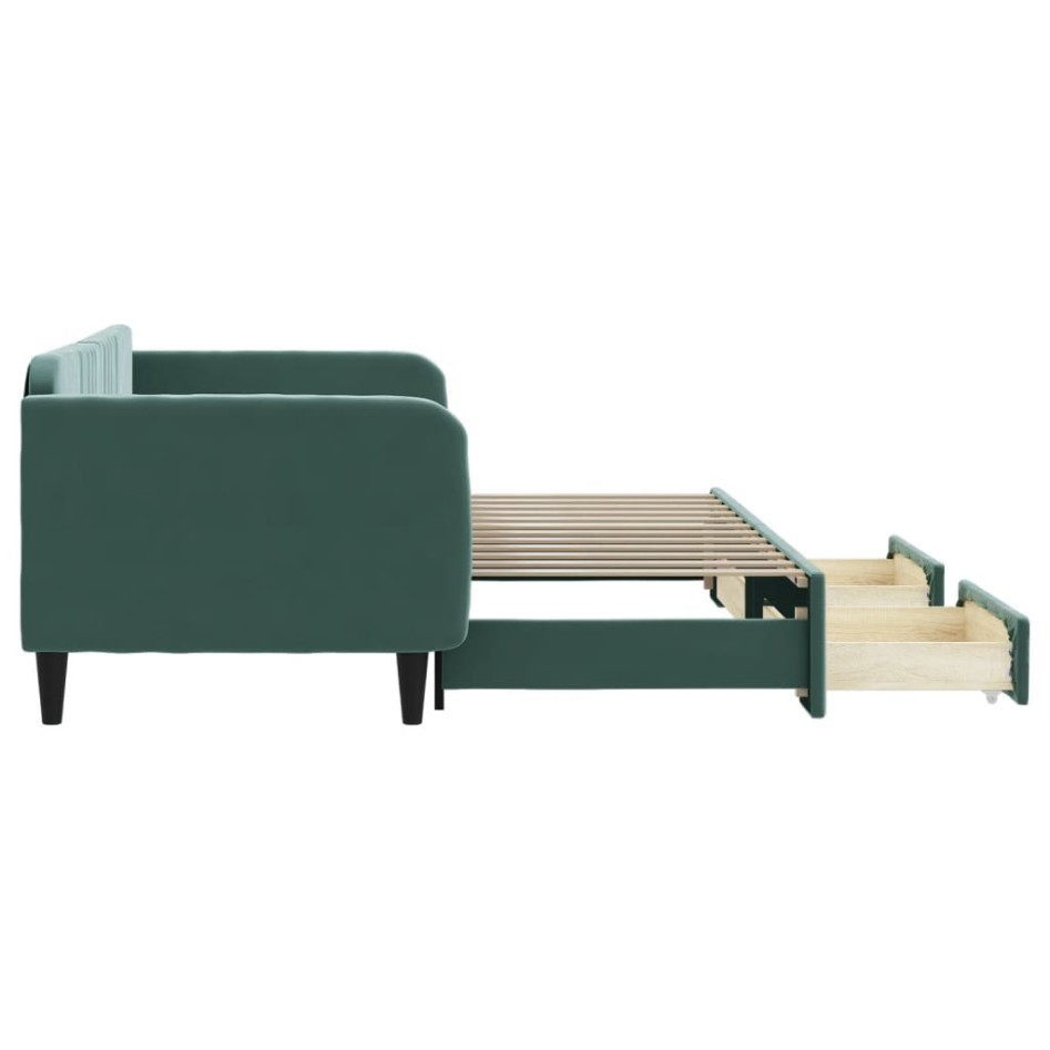 Sofá cama nido con cajones terciopelo verde oscuro 90x200