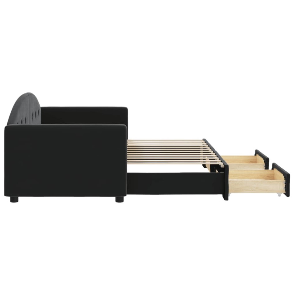 Sofá cama nido con cajones terciopelo negro 80x200