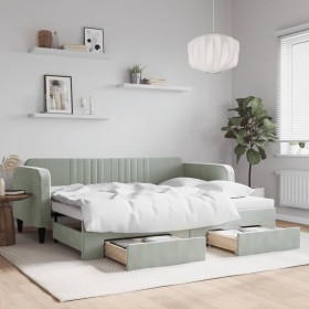 Sofá cama nido con cajones terciopelo gris claro 90x200