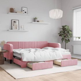 Sofá cama nido con cajones terciopelo rosa 80x200