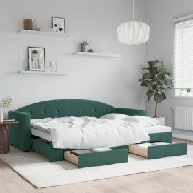 Sofá cama nido con cajones terciopelo verde oscuro 80x200