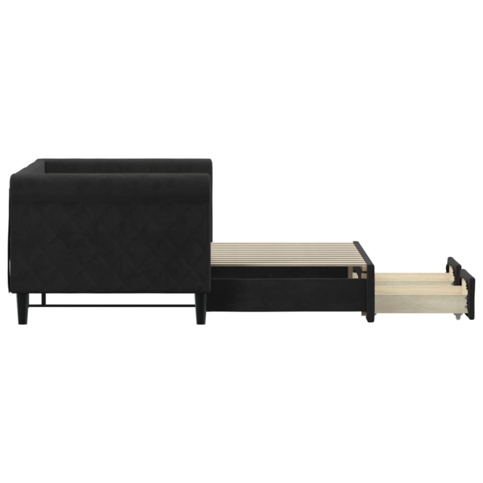 Sofá cama nido con cajones terciopelo negro 80x200