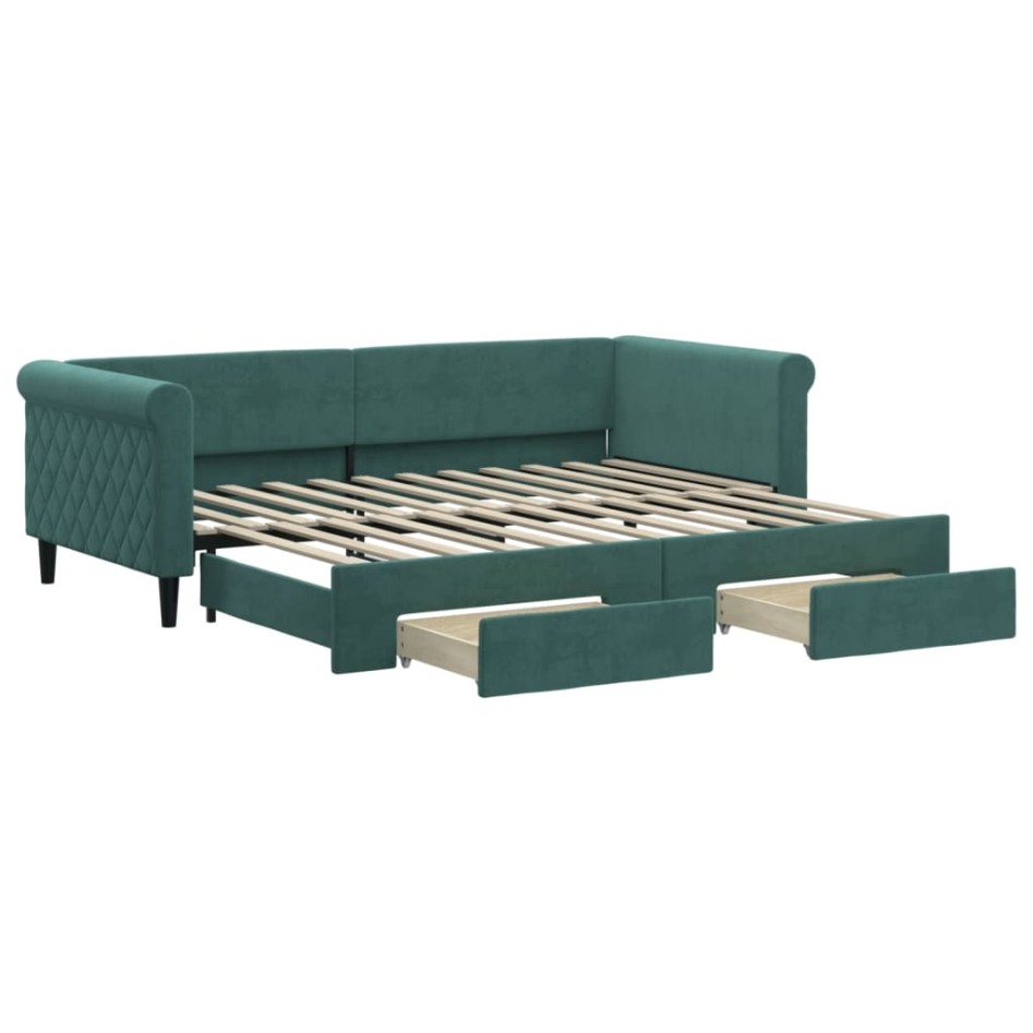 Sofá cama nido con cajones terciopelo verde oscuro 90x200